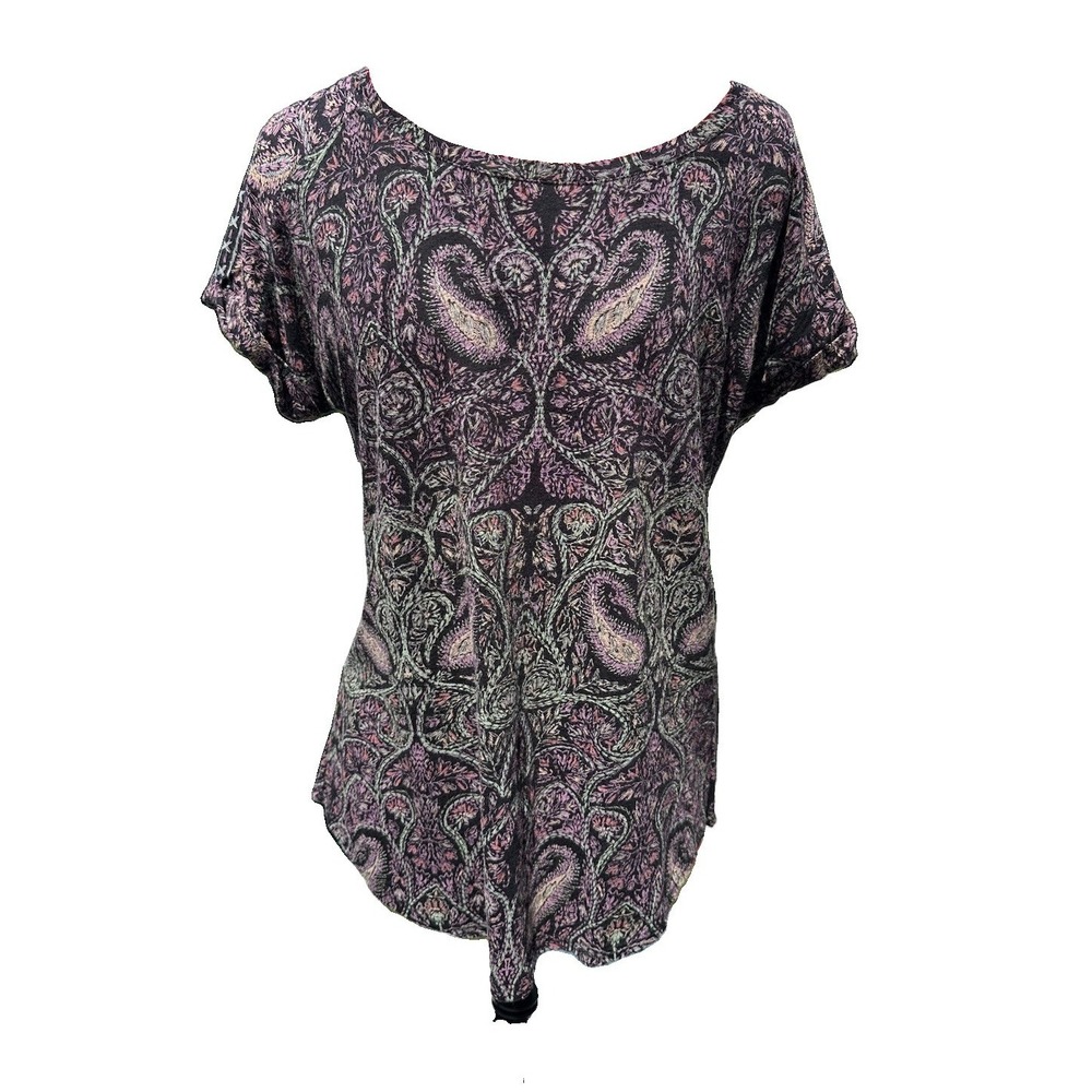 Lucky Brand Women's Paisley Scoop Neck Top Short Sleeve M